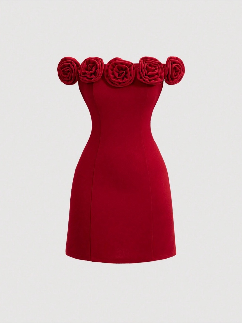 Red Off-Shoulder Rose Appliqué Mini Dress